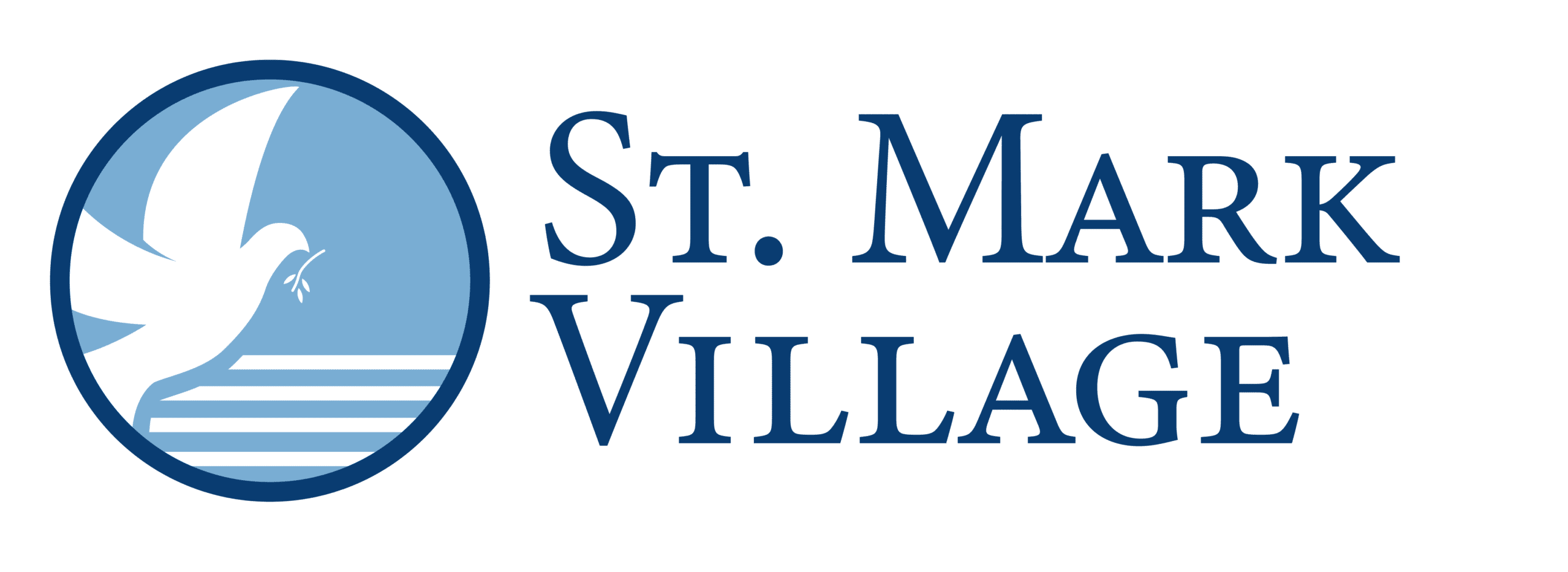 St mark village logo on a green background.