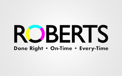 The logo for Roberts Senior Living Care done right on time every time.