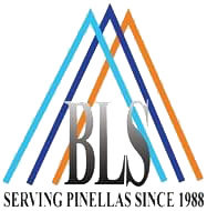 BLS logo with blue and orange lines forming peaks above the text "Serving Pinellas Since 1988," reflecting trusted senior living, like St. Mark Village.