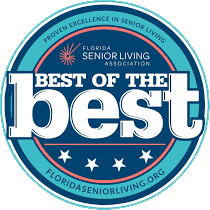 Circular badge with the text "Best of the Best" from the Florida Senior Living Association, highlighting St. Mark Village's proven excellence in senior living.