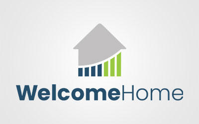 A stylized house icon with upward green and blue bars above the words "Welcome Home" in blue and gray text on a light background, representing St. Mark Village senior living.