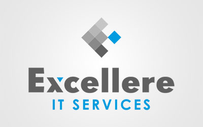 Logo for Excellere IT Services featuring a geometric design above the company name in bold grey text, with "IT SERVICES" in blue capital letters below—perfect for senior living communities like St. Mark Village seeking modern branding.