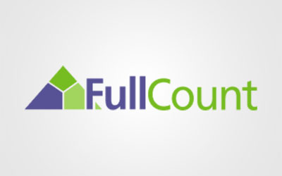 A logo featuring a geometric green and purple triangle design on the left and the text "FullCount" in purple and green on the right, representing St. Mark Village senior living.