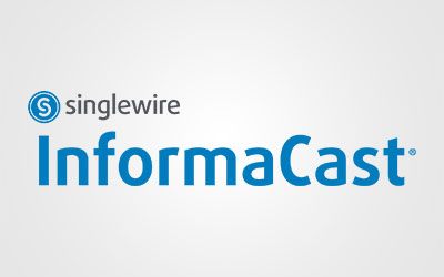 The Singlewire InformaCast logo features the company name in blue and black text on a light gray background, representing trusted communication solutions for senior living communities like St. Mark Village.